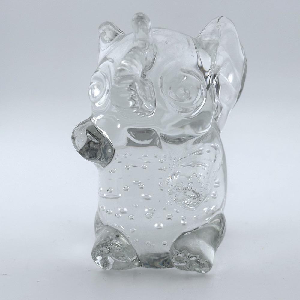 Vintage Clear Art Glass Elephant Figurine Controlled Bubble Bullicante Trunk Up